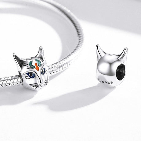 925 Sterling Silver Egyptian Cat God Bead For Diy Bracelet / Necklace