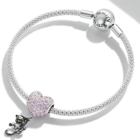 925 Sterling Silver Heart Cat Pendant For Diy Bracelets & Necklaces