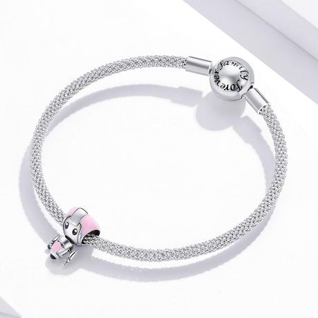 925 Sterling Silver Pink Robot Beads For Diy Bracelets & Necklaces