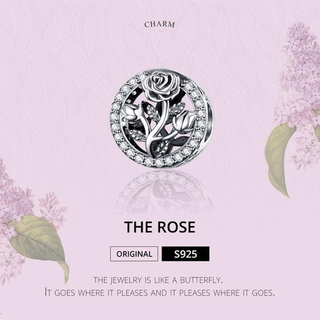 925 Sterling Silver Rose Beaded Bracelet Charm