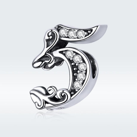 925 Sterling Silver Relief Number Series 0 9 Beads For Diy Bracelets And Necklaces Style - 5