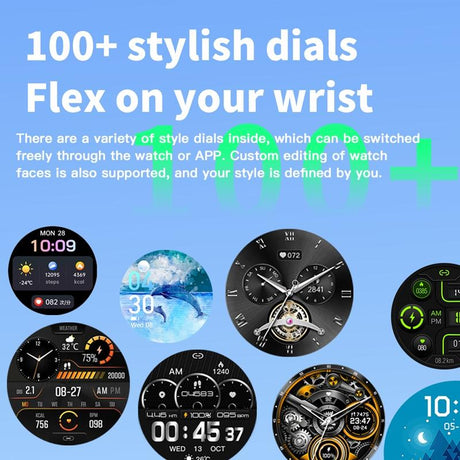 1.35 Inch Smart Watch Bluetooth Calls Health Monitoring 150+ Sports Black - Silver 3-Beads Steel