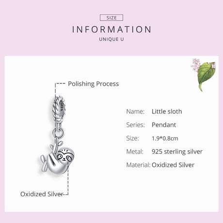 925 Sterling Silver Sloth Pendant For Diy Bracelets & Necklaces
