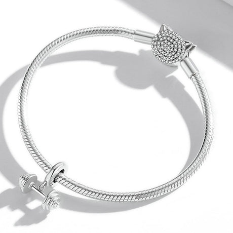 925 Sterling Silver Weightlifting Barbell Pendant For Bracelets / Necklaces