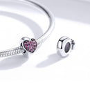 925 Sterling Silver Love Heart Pink Zircon Bracelet / Necklace Charm