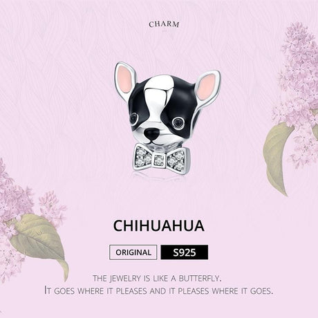 925 Sterling Silver Charming Chihuahua Beaded Bracelet