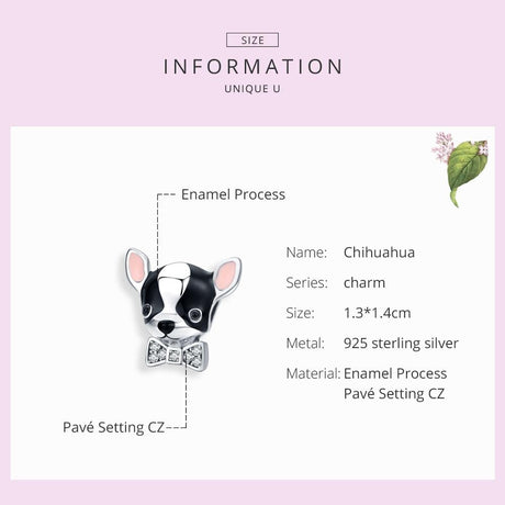 925 Sterling Silver Charming Chihuahua Beaded Bracelet
