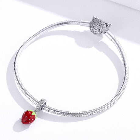 925 Sterling Silver Beaded Strawberry Pendant For Diy Bracelets