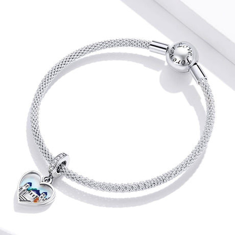 925 Sterling Silver Charming Scenery Heart Pendant For Diy Bracelet Or Necklace