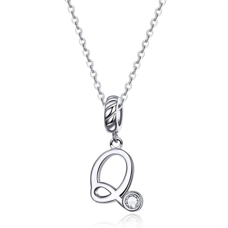 925 Sterling Silver Personalized Letter Pendant For Diy Bracelets & Necklaces Style - Q