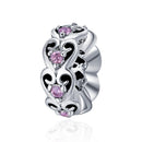 925 Sterling Silver Cat Heart Diamond Bead Bracelet / Necklace Accessory