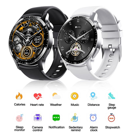 1.35 Inch Smart Watch Bluetooth Calls Health Monitoring 150+ Sports Black - Black Leather