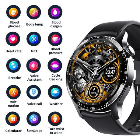1.35 Inch Smart Watch Bluetooth Calls Health Monitoring 150+ Sports Black - Black Leather