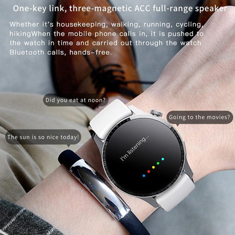 1.35 Inch Smart Watch Bluetooth Calls Health Monitoring 150+ Sports Black - Black Leather