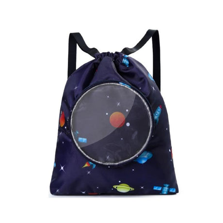Blue Waterproof Drawstring Beach Bag L Size For Kids Wet & Dry Separation Shoulder Strap - Tibetan L