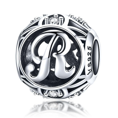 925 Sterling Silver 26 English Letter Beads For Diy Bracelets & Necklaces Style - R