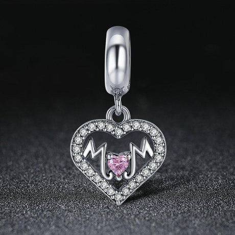925 Sterling Silver Love Mother Heart Pendant For Diy Bracelets & Necklaces