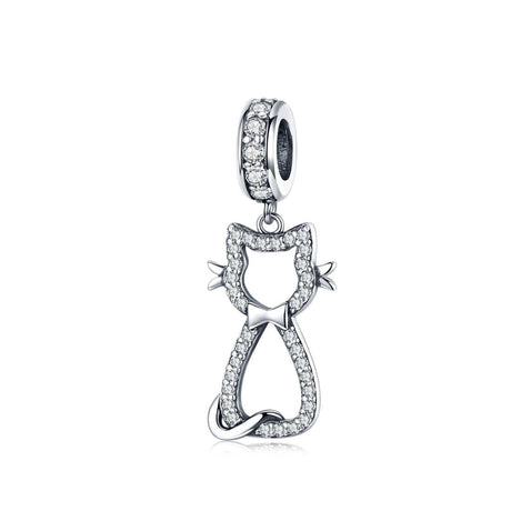 925 Sterling Silver Zircon Cat Pendant For Bracelet Diy Accessory