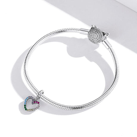 925 Sterling Silver Rainbow Heart Pendant For Diy Bracelets & Necklaces