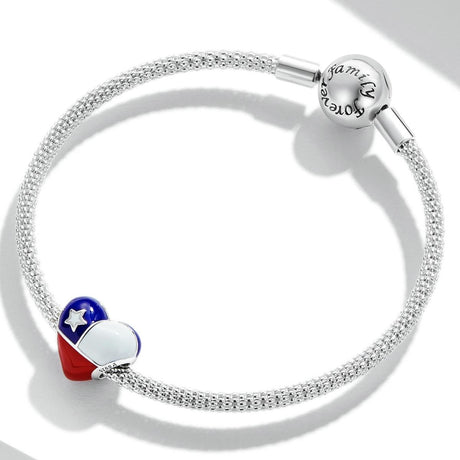 925 Sterling Silver Chilean Flag Heart Beads For Diy Bracelets & Necklaces