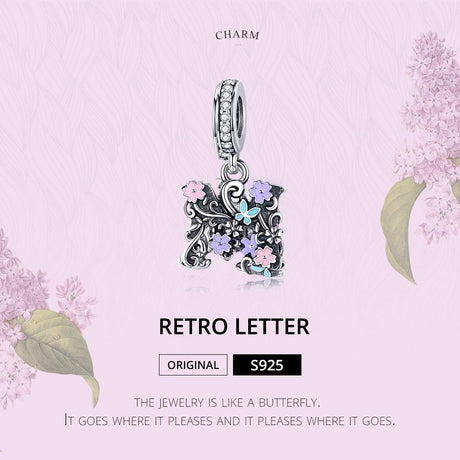 925 Sterling Silver Letter M Pendant For Diy Bracelets & Necklaces