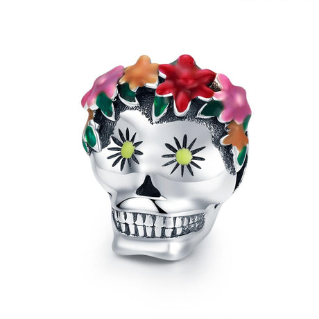 925 Sterling Silver Colorful Enamel Flower Skull Charms Bracelet