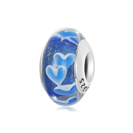 925 Sterling Silver Blue Glass Heart Beads
