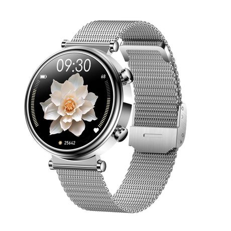 Women Smart Watch With Bt Call Health Tracking And Sos - Compact And Stylish - Rose Gold Pink Leather
