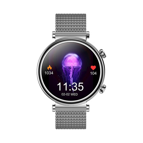Women Smart Watch With Bt Call Health Tracking And Sos - Compact And Stylish - Rose Gold Pink Leather
