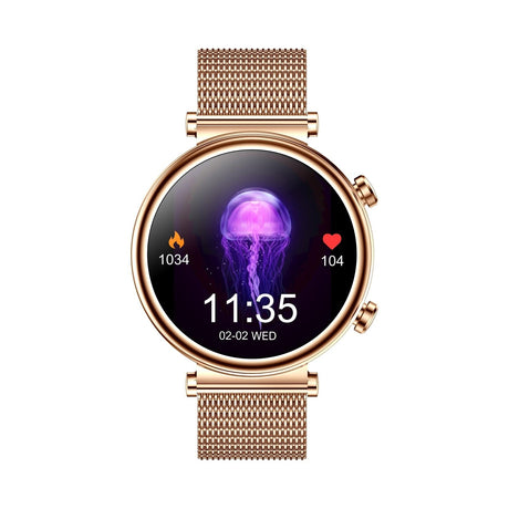 Women Smart Watch With Bt Call Health Tracking And Sos - Compact And Stylish - Rose Gold Pink Leather