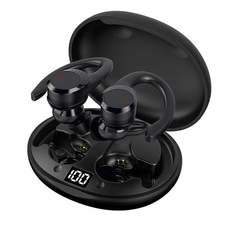 Digital Display Bluetooth Headset with Noise Reduction and Charging Bin - Black