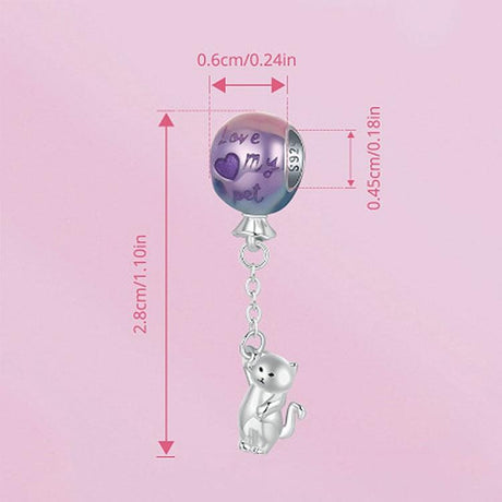 925 Sterling Silver Hot Air Balloon Cat Pendant