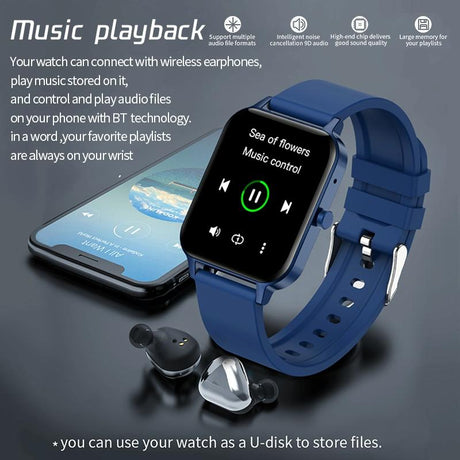 1.69 Inch Ips Touch Screen Ip68 Waterproof Smart Watch Support Sleep Monitoring / Heart Rate Monitoring / Bluetooth Call / Body Temperature Monitoring - Black
