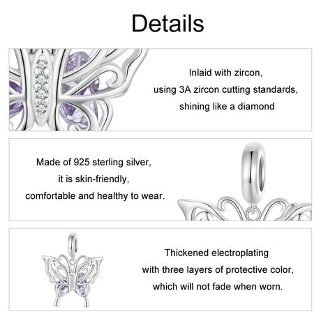 925 Sterling Silver Platinum Plated Butterfly Diy Beads