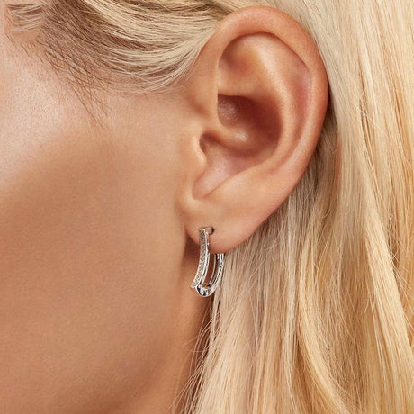 925 Sterling Silver Platinum Plated Zircon Crescent Earrings