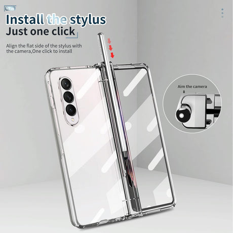 For Samsung Galaxy Z Fold4 5G Full Body Phone Case with Integrated Hinge and Pen Slot - Rose Gold