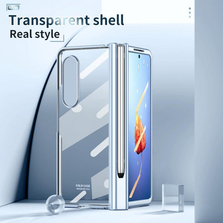 For Samsung Galaxy Z Fold4 5G Full Body Phone Case with Integrated Hinge and Pen Slot - Rose Gold