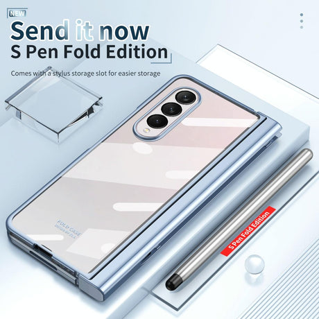 For Samsung Galaxy Z Fold4 5G Full Body Phone Case with Integrated Hinge and Pen Slot - Rose Gold