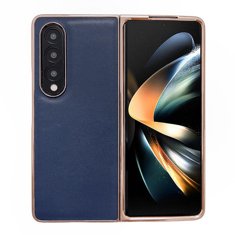 For Samsung Galaxy Z Fold4 5G Xiaoya Series Genuine Leather Plating Case - Black