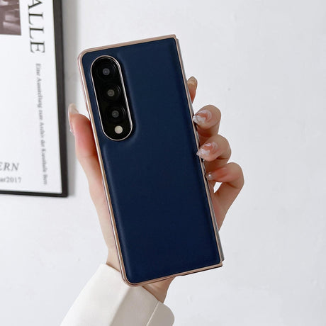 For Samsung Galaxy Z Fold4 5G Xiaoya Series Genuine Leather Plating Case - Black