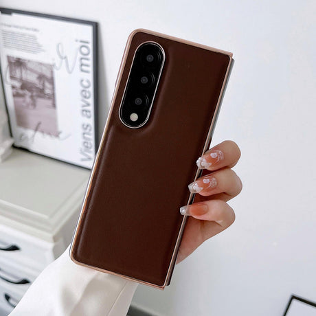 For Samsung Galaxy Z Fold4 5G Xiaoya Series Genuine Leather Plating Case - Black