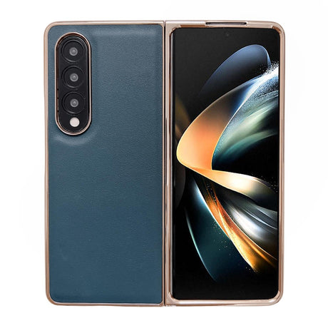 For Samsung Galaxy Z Fold4 5G Xiaoya Series Genuine Leather Plating Case - Black