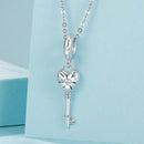 925 Sterling Silver Platinum Plated Heart Key Beaded Pendant