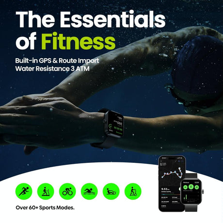 Stylish 1.78 Inch Gps Smart Watch With Bluetooth Calling Heart Rate & Blood Oxygen - Black