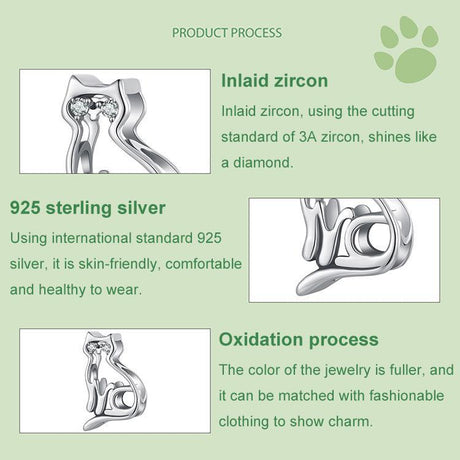 925 Sterling Silver Hollow Cat Beads Cute Animal Accessory