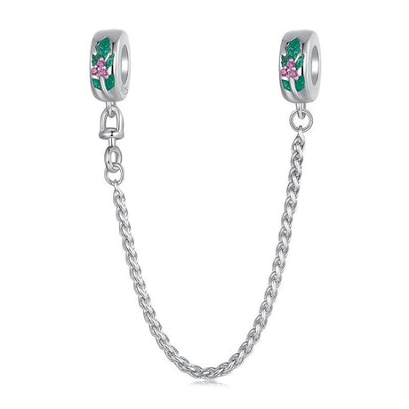 925 Sterling Silver Platinum Plated Leaf Safety Chain Bracelet
