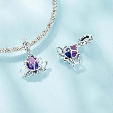 925 Sterling Silver Lotus Pendant Tourmaline Bracelet Beads