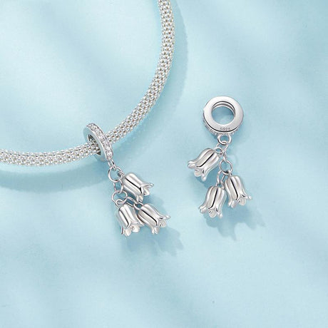 925 Sterling Silver Platinum Plated Lily Of The Valley Bracelet Pendant