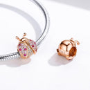 925 Sterling Silver Zircon Ladybug Bracelet / Necklace Set - Silver