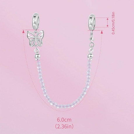925 Sterling Silver Platinum Plated Butterfly Safety Chain Bracelet